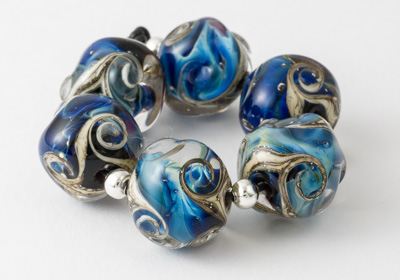 Silver Glass Swirl Nugget Beads