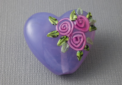 Purple Rose Lampwork Heart