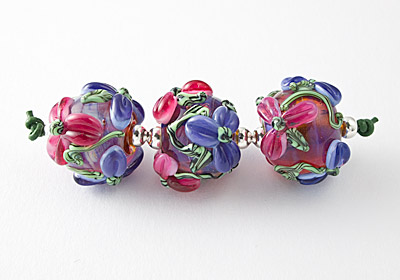 Purple  Flower Lampwork Beads