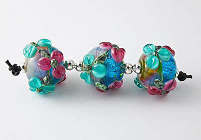 Teal Flower Lampwork Beads