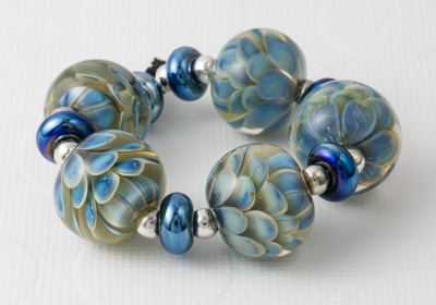 Silver Glass Lampwork Dahlia Beads