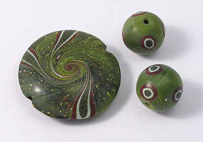 Green Polymer Clay Beads with Silver Leaf